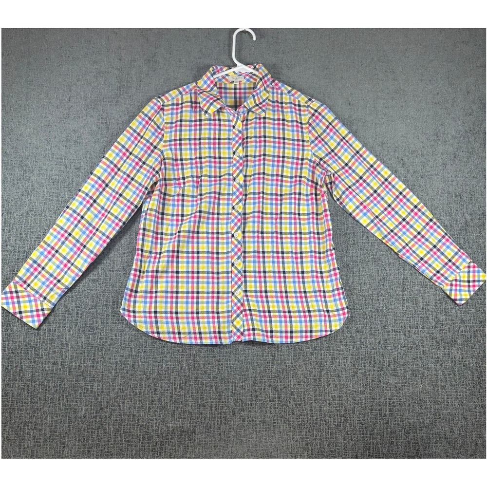 Talbots Womens Small Multi Color Gingham Plaid Button Down Shirt Long Sleeve